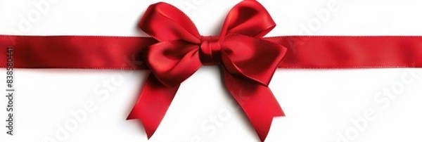 Fototapeta Beautiful red bow with red ribbon isolated on white background for page decor