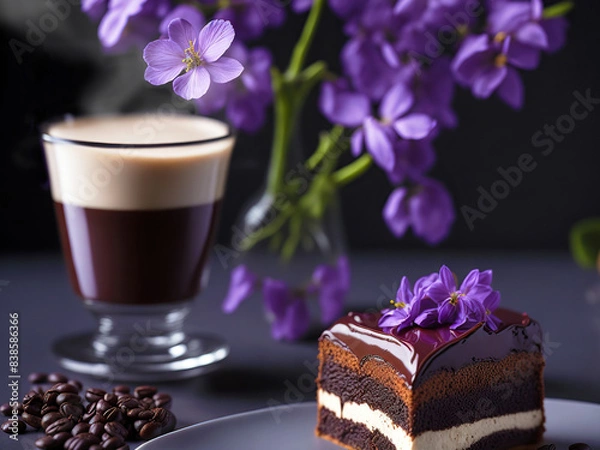 Fototapeta Chocolate Cake and latte coffee