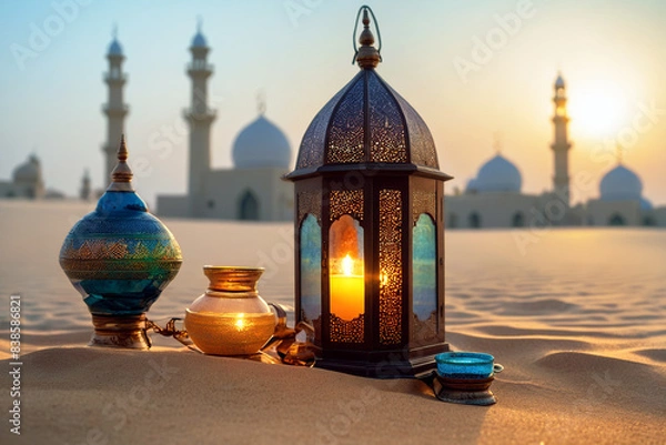 Fototapeta Ancient traditional decorative copper Arabian lamp
