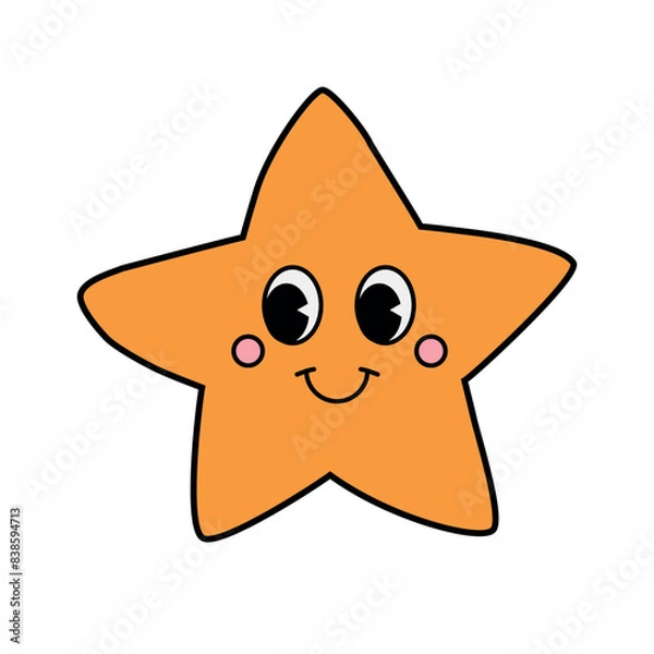 Fototapeta Vector groovy cartoon retro star isolated on white background