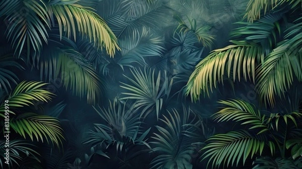 Fototapeta Beautiful nature background of vertical garden with tropical green leaf. Mural wallpaper. AI generated illustration