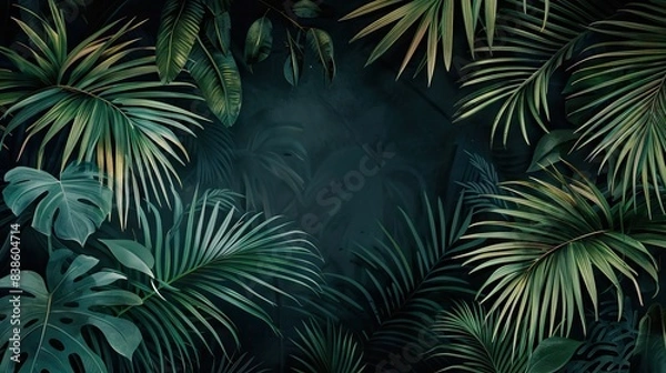 Fototapeta Beautiful nature background of vertical garden with tropical green leaf. Mural wallpaper. AI generated illustration