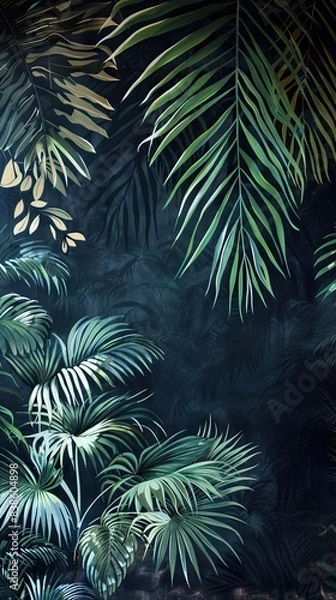 Fototapeta Beautiful nature background of vertical garden with tropical green leaf. Mural wallpaper. AI generated illustration
