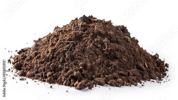 Obraz pile of soil isolated on white background earthy texture gardening and agriculture concept photo