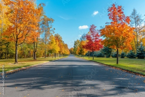 Obraz Empty Road Lined with Colorful Autumn Trees