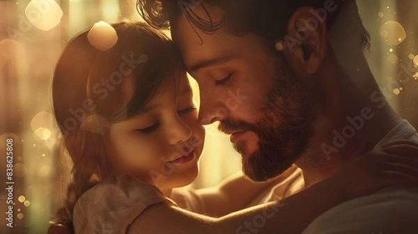 Fototapeta 1. Visualize a heartwarming image celebrating Father's Day, with a father and child sharing a tender moment together, accompanied by text space to convey appreciation and love.
