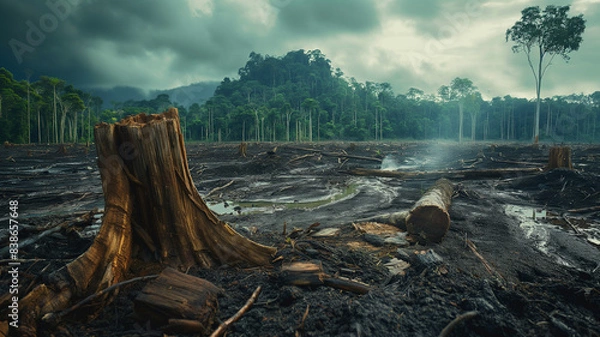 Fototapeta deforested area. The trees have been cut down