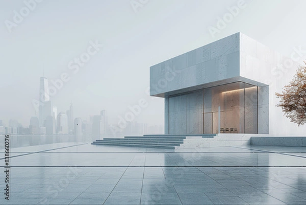 Obraz Concrete outdoor square building, The modern urban skyline is in the background.