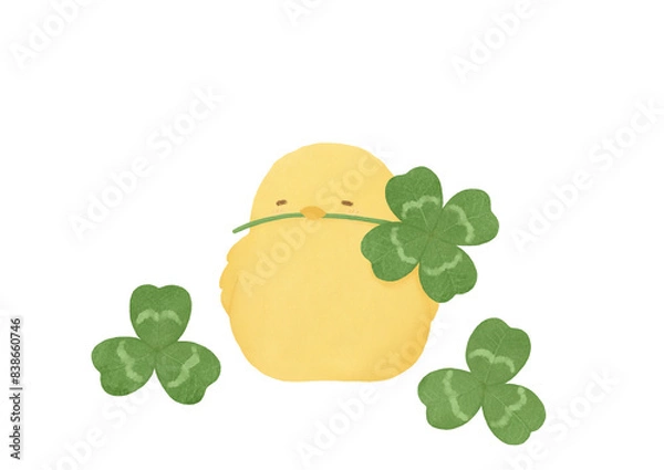 Obraz ヒヨコとよつばのクローバーのイラスト