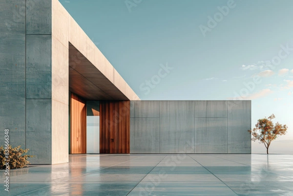 Fototapeta White Building on a blue sky backdrop.Modern concrete architecture.
