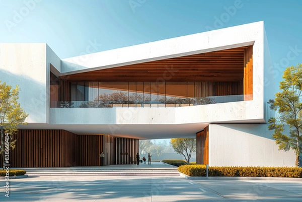 Obraz White Building on a blue sky backdrop.Modern concrete architecture.
