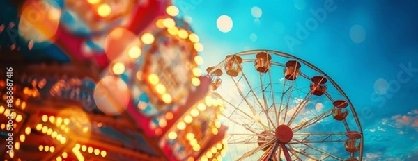 Obraz Carnival background with Ferris wheel, focus on, festival theme, vibrant, manipulation, fairground backdrop