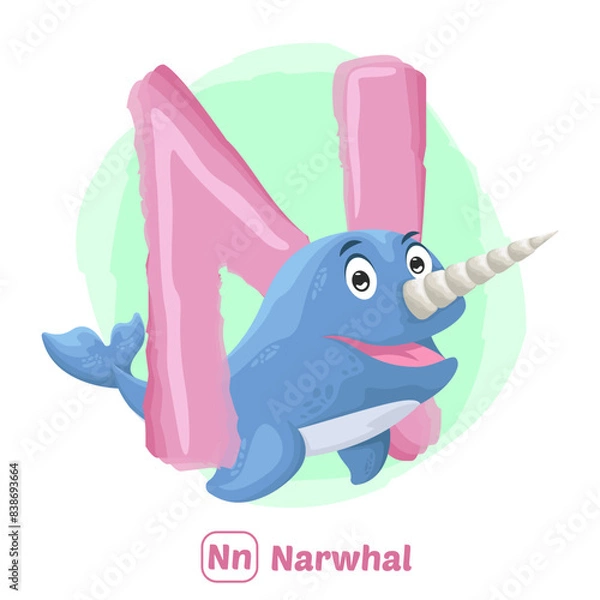 Fototapeta stock vector of N for narwhal. alphabet animal for education