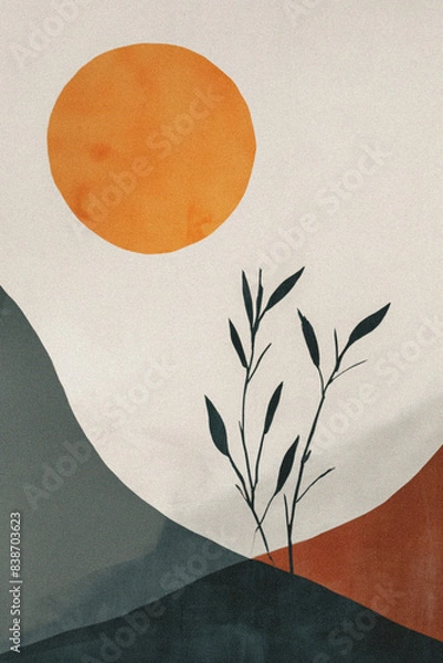 Fototapeta Nature inspired minimalist wall art print, simple and clean poster design