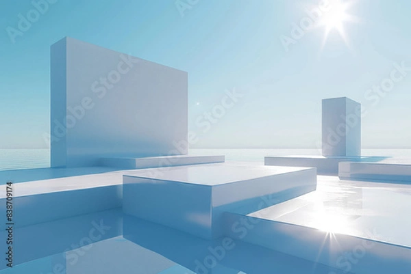 Fototapeta Concrete outdoor square building,Empty architectural background.
