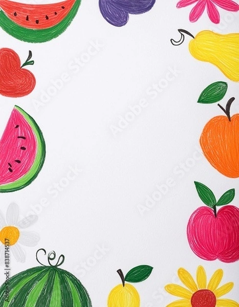 Fototapeta Charming display of vibrant fruits and flowers with room for text