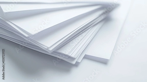 Obraz Close-up of a stack of white paper sheets arranged neatly, showcasing their smooth texture and crisp edges..