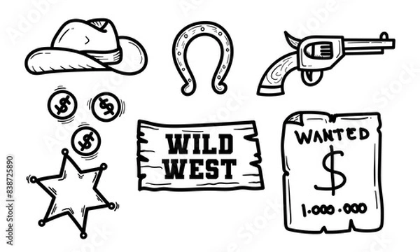 Obraz Wild west doodle vector set. Very suitable for completing designs in the desert, printing needs, and others.
