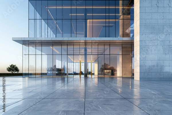 Obraz Empty hall of modern architectures，glass show room background.