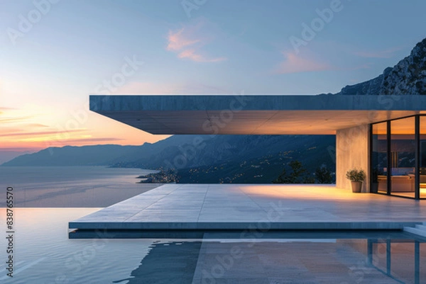 Obraz Luxury Island Villa With Infinity Pool At Sunset.