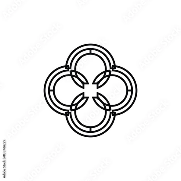 Fototapeta Monochrome based floral mandala symbol. Simple pattern in circle design. Ornament geometry illustration shape. Line art for printing on fabrics. Figure relaxation and meditation. Ethnic arabic ornate