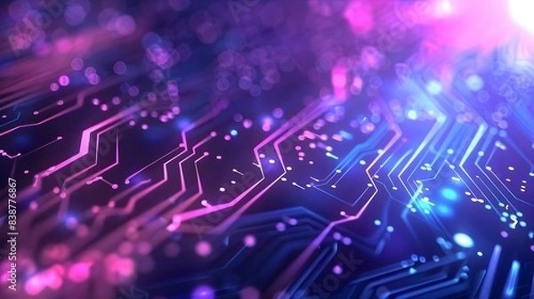 Fototapeta Blue and Purple technology background with circuit design