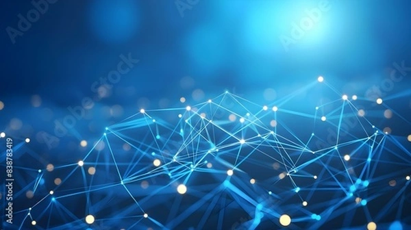 Fototapeta Abstract connected dots and lines on blue background