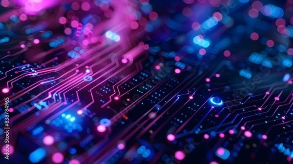 Fototapeta Blue and Purple technology background with circuit design