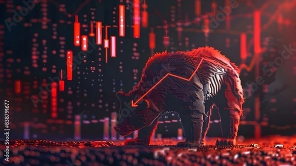 Obraz Bear market concept with stock chart and digital numbers