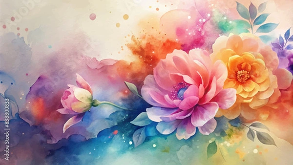 Fototapeta Watercolor background featuring vibrant splash flowers