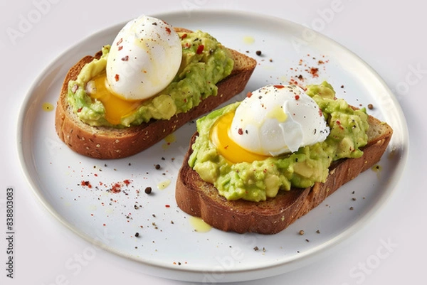 Fototapeta Fragrant Avocado Toast with Poached Egg and Spices