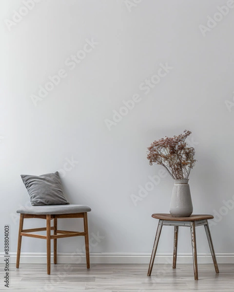 Fototapeta Minimalist interior design composition with minimal decor, neutral colors and copyspace for text.