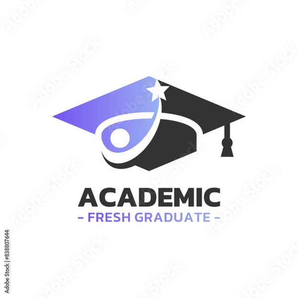 Obraz Graduate hat and star logo vector. Success student logo template design concept.