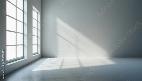 Obraz 窓から光が差し込む部屋　床や壁に落ちる影
ミニマルなインテリアシーン　清潔　シンプル
白い部屋