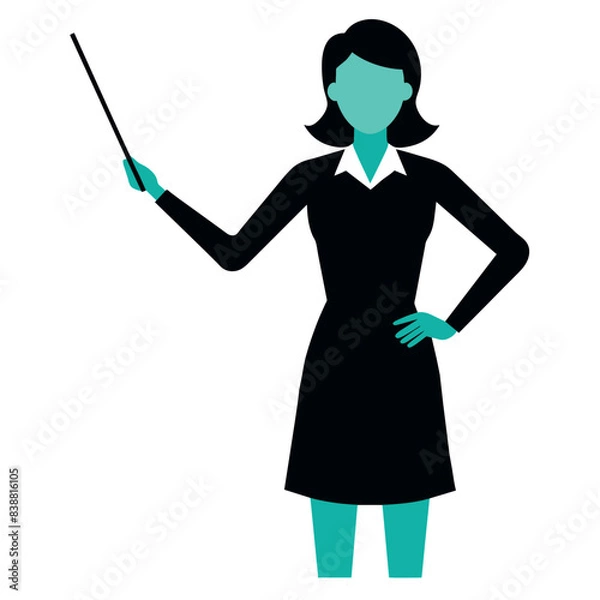 Obraz a teacher with a pointer to the lecture. Young woman vector silhouette isolated white background