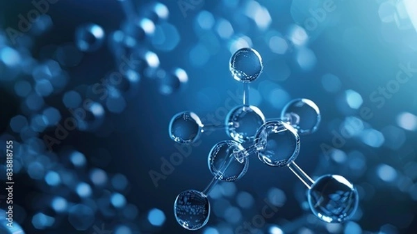 Fototapeta Abstract connection molecules transparent hydrogen H2 with dark blue background.