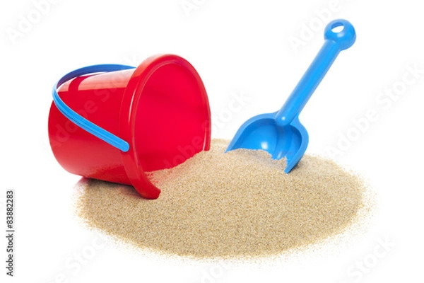 Fototapeta Toy bucket and spade isolated on white background