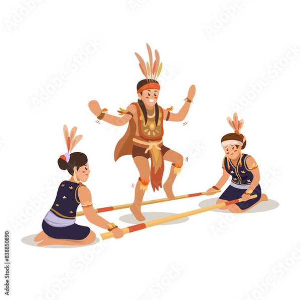 Obraz Bamboo Dance Traditional Sabah Borneo Cartoon Illustration Vector
