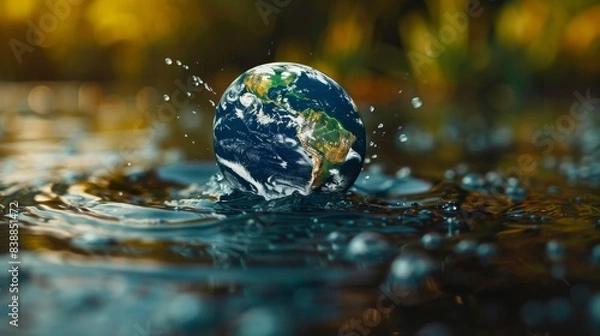Fototapeta Globe and Water Droplets Generative AI
