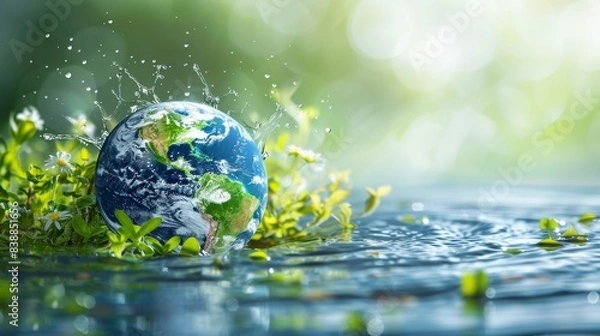 Fototapeta Globe Floating in a Droplet of Water Generative AI