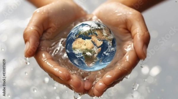 Fototapeta Globe Inside a Crystal Clear Water Droplet Generative AI