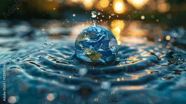 Fototapeta Globe Surrounded by Water Droplets Generative AI