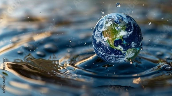 Fototapeta Green Earth Floating in a Clear Water Drop Generative AI