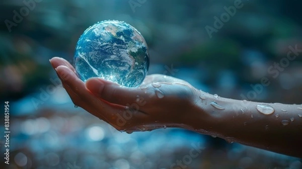 Fototapeta Green Planet Earth in the Center of a Water Ripple Generative AI