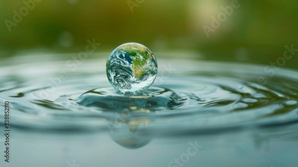 Fototapeta Hands Holding Earth in a Droplet of Water Generative AI