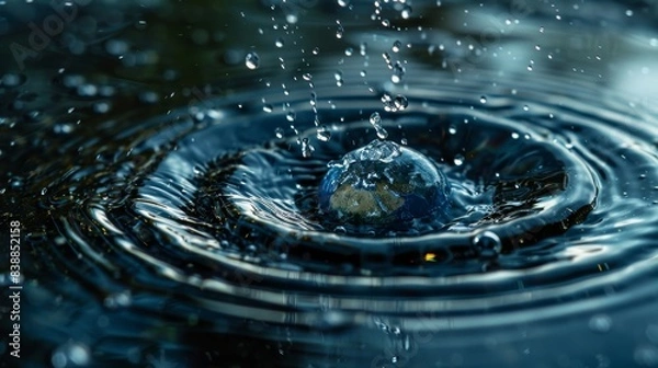 Fototapeta Hands Holding a Water Drop with Earth Generative AI