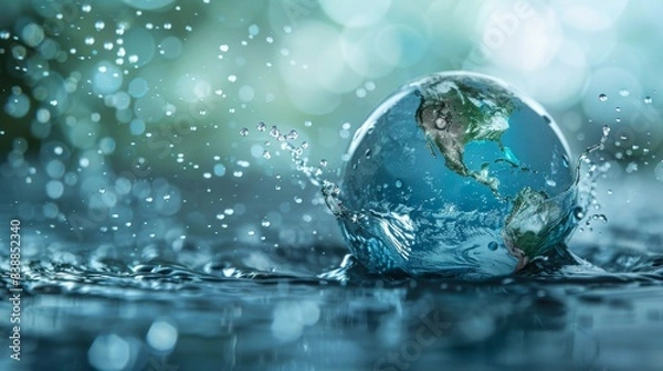 Fototapeta Hands Holding Earth in a Water Drop Generative AI