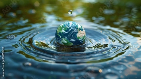 Fototapeta Planet Earth in a Water Droplet Held by Hands Generative AI