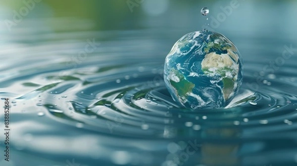 Fototapeta Planet Earth Surrounded by Water Droplets Generative AI