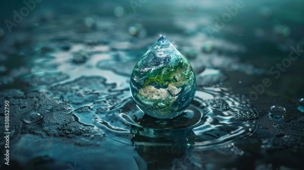 Fototapeta Splash of Water Revealing a Green Earth Generative AI